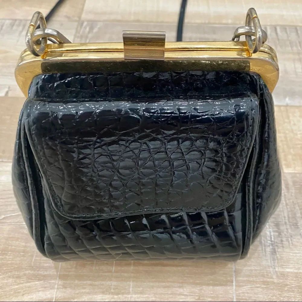 🌟 VINTAGE Faux Croc Patent Crossbody Purse Bag - Picture 5 of 9